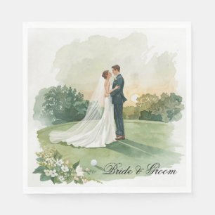 Golf-Hochzeit Braut & Bräutigam auf dem Golfplatz Serviette