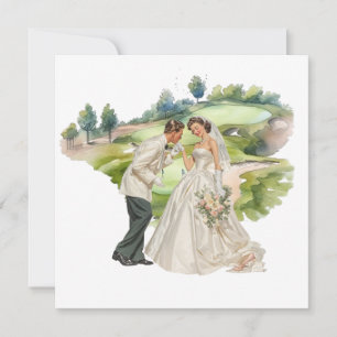 Golf-Hochzeit Braut & Bräutigam auf Golfplatz Kart