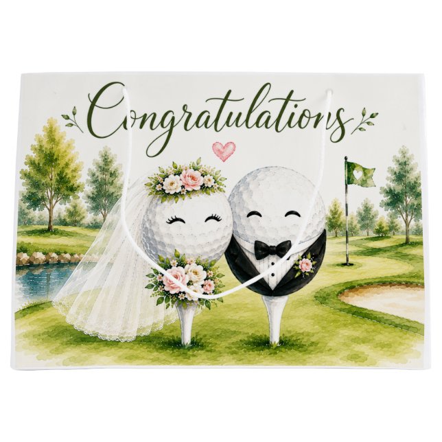 Golf-Hochzeit Braut & Bräutigam Ball Große Geschenktüte (Vorderseite)