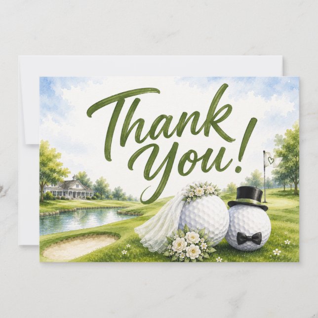 Golf-Hochzeit Braut & Bräutigam Danke  (Vorderseite)