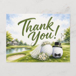 Golf-Hochzeit Braut & Bräutigam Danke Postkarte