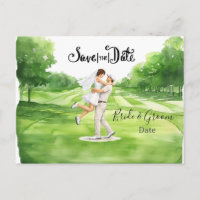 Golf-Hochzeit Braut und Bräutigam Save the Date