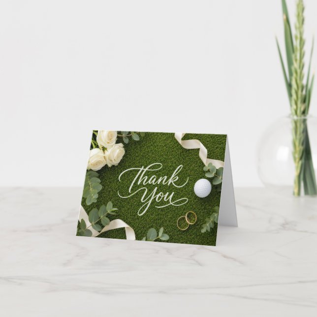 Golf-Hochzeit Danke Handgeschrieben Grüner Rasen  (Vorderseite)