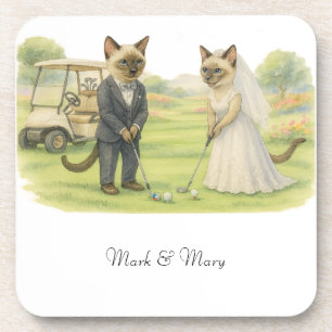 Golf-Hochzeit für Katzenliebhaber Aquarell-Stil Getränkeuntersetzer