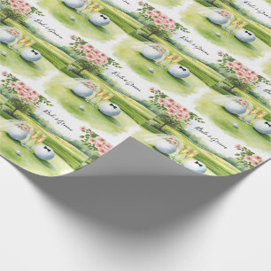 Golf-Hochzeit Golfball Braut und Bräutigam auf grü Geschenkpapier