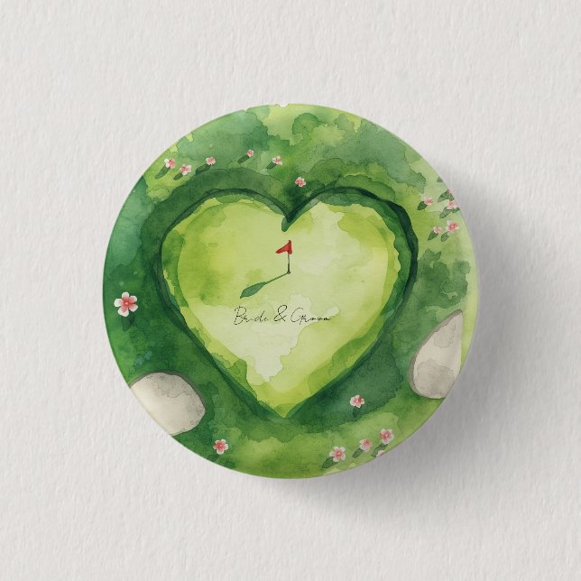 Golf-Hochzeit herzförmiger Golfplatz Button (Vorderseite)