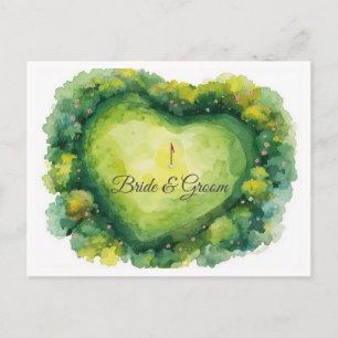 Golf-Hochzeit herzförmiger Golfplatz Postkarte