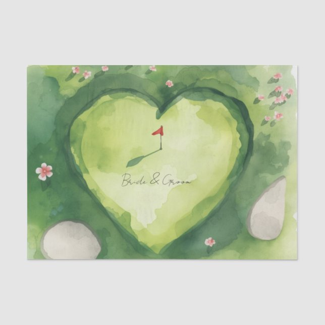 Golf-Hochzeit herzförmiger Golfplatz Seidenpapier (Vorderseite)