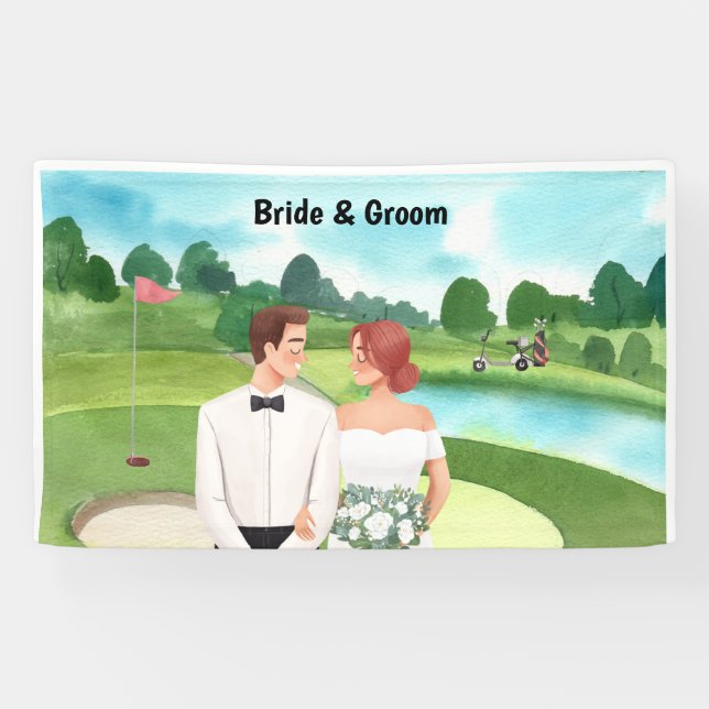 Golf Hochzeit in Golfplatz Braut und Groom Golfer Banner (Horizontal)
