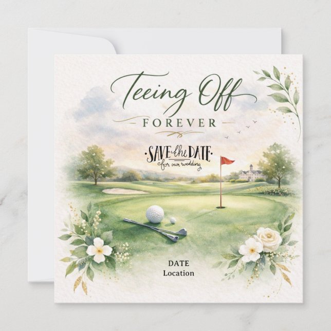 GOLF HOCHZEIT Lasst uns Par-Tee feiern Save the Da Date (Vorderseite)