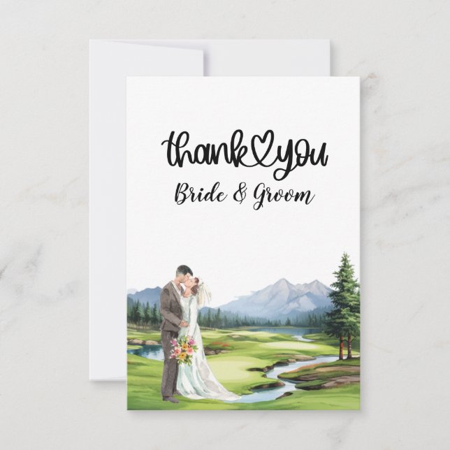 Golf Hochzeit mit Braut und Bräutigam Dankeskarte (Vorderseite)