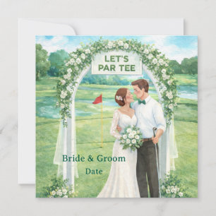 Golf-Hochzeit mit Braut und Bräutigam im Clubhaus Einladung