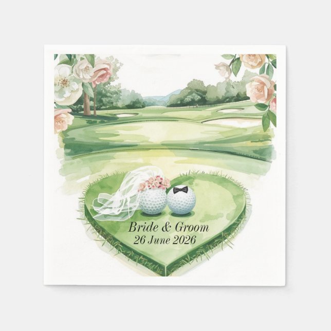 Golf-Hochzeit mit Golfball auf Grün Serviette (Vorderseite)