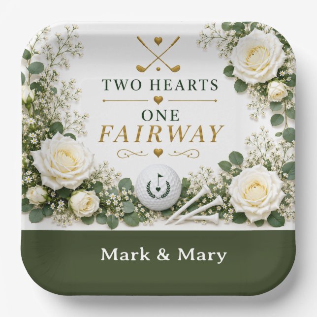 Golf-Hochzeit Zwei Herzen Eine Fairway  Pappteller (Vorderseite)