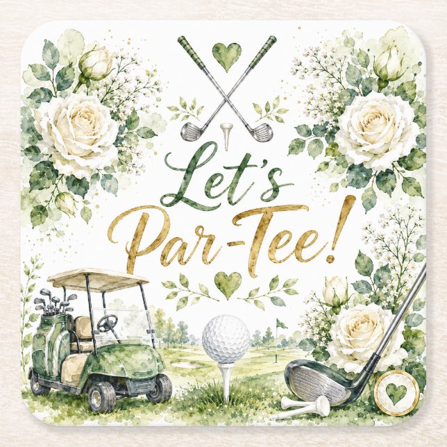 Golf-Hochzeitsblumen Let's Par Tee  Rechteckiger Pappuntersetzer (Vorderseite)
