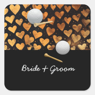 Golf Hochzeitsbrauenbräutigame mit Golfball Quadratischer Aufkleber