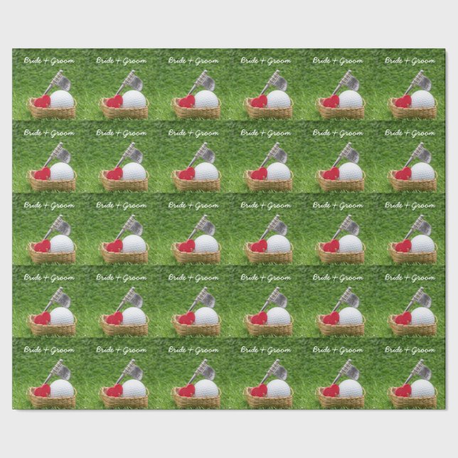 Golf Hochzeitsbräuner auf grünem Gras Geschenkpapier (Saum)
