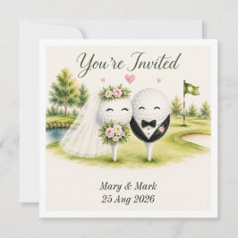 Golf-Hochzeitseinladung mit Golfball auf Grün Save The Date