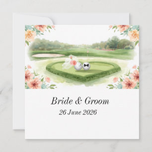 Golf-Hochzeitseinladung mit Golfball auf Grün Save The Date