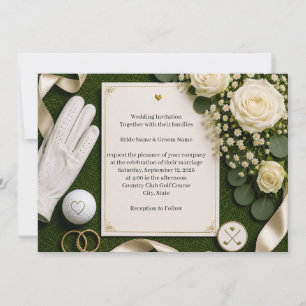 Golf-Hochzeitseinladung mit weißen Rosen Einladung