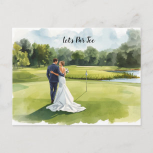 Golf-Hochzeitsfeier mit Braut und Bräutigam Postkarte