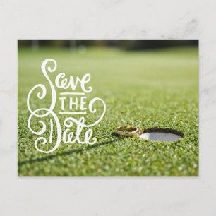Golf-Hochzeitsfeier mit Golfball und Herz Liebe Postkarte