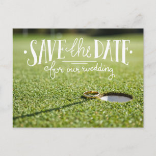 Golf-Hochzeitsfeier mit Golfball und Herz Liebe Postkarte