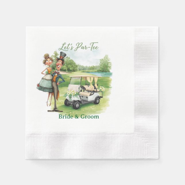 Golf-Hochzeitsgesellschaft mit Braut und Bräutigam Serviette (Vorderseite)