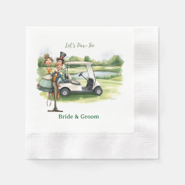 Golf-Hochzeitsgesellschaft mit Braut und Bräutigam Serviette (Vorderseite)