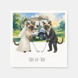Golf-Hochzeitsthema für Katzenliebhaber Serviette