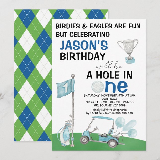 Golf Hole in einem Geburtstag Einladung (Vorne/Hinten)