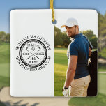 Golf Hole in einem Personalisierten Foto Golfer Keramikornament<br><div class="desc">Die klassische Retro-Optik mit altertümlicher Briefmarke. Personalisieren Sie die 2 Fotos,  den Namen,  die Nummer des Loch-Platzes und das Datum des Golfers,  um einen tollen Sake zu schaffen,  um diesen fantastischen Golfer-in-One-Preis zu feiern. Entwickelt von Thisisnotme©</div>