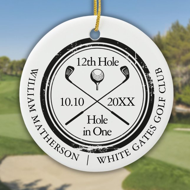 Golf Hole in einem Retro-Personalisierte  Keramik Ornament (Golf Hole in One Retro Personalized Ceramic Ornament)