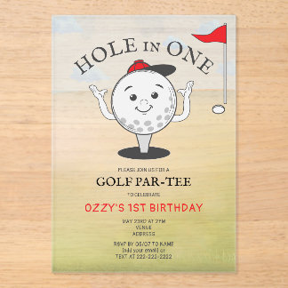 Golf Hole in One 1. Geburtstag Par-Tee Acryleinladungen