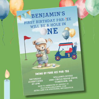 Golf Hole in One Boy 1. Geburtstag Par-T-Shirt Einladung