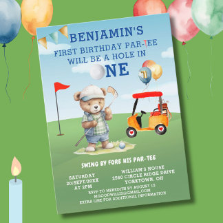Golf Hole in One Boy 1. Geburtstag Par-T-Shirt Einladung
