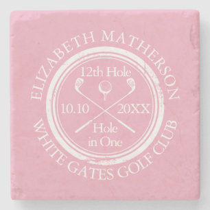 Golf Hole in One Feminine Pink Personalized Steinuntersetzer