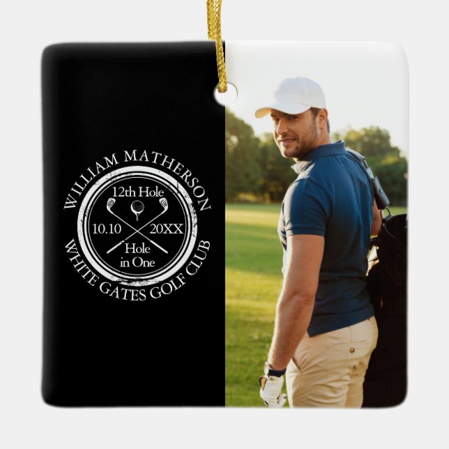 Golf Hole in One Personalized Photo Golfer Keramikornament (Vorderseite)