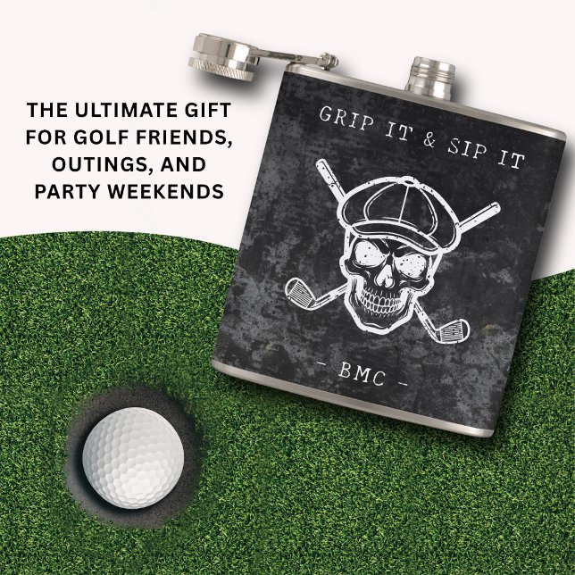 Golf Humor Grip It Sip It Benutzerdefinierte Initi Flachmann (Grip it, sip it—golf humor with edge.)