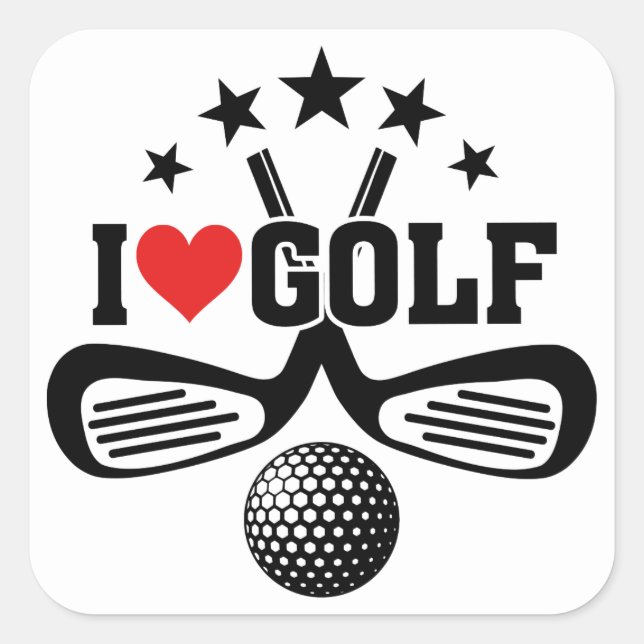 Golf, I Liebe Golf Quadratischer Aufkleber (Vorderseite)