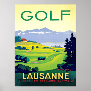 Golf in Lausanne, Schweiz, Vintage Reise Poster