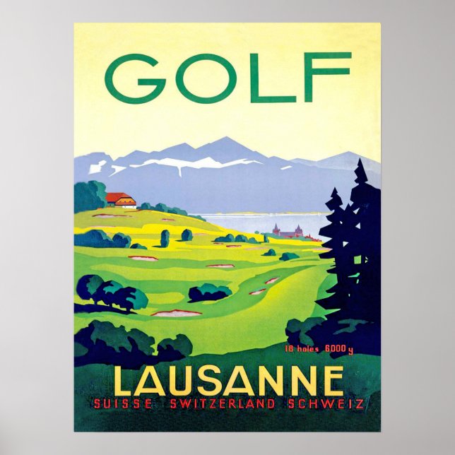 Golf in Lausanne, Schweiz, Vintage Travel Poster (Vorne)