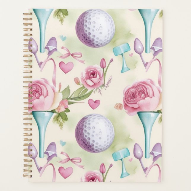 Golf in Rosa mit Blume für Lady Golfer Planer (Vorderseite)