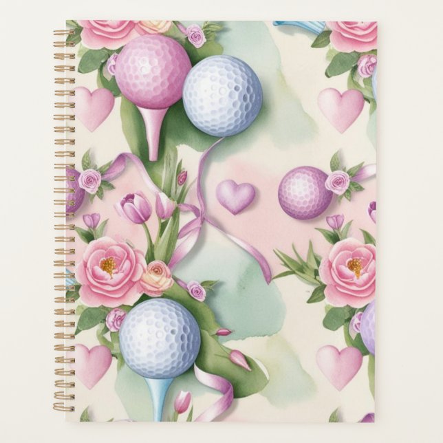 Golf in Rosa mit Blume für Lady Golfer Planer (Vorderseite)