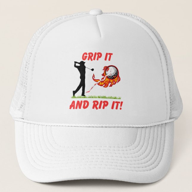 Golf Infusion "Grip It And Rip It!" Golfer Golf Truckerkappe (Vorderseite)