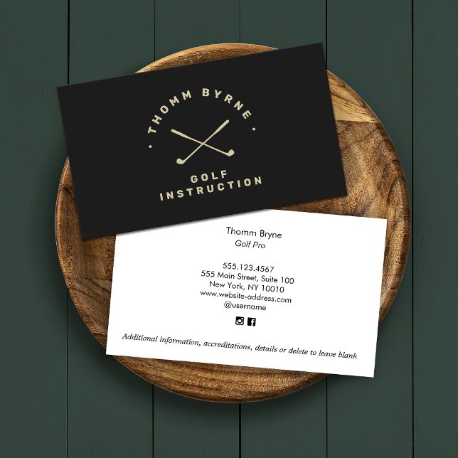 Golf Instructor Pro Crossed Golf Clubs Black Visitenkarte (Von Creator hochgeladen)