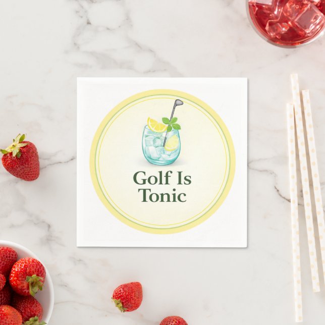 Golf ist Tonic - Zitronen Minze Glas Design Servie Serviette (Beispiel)