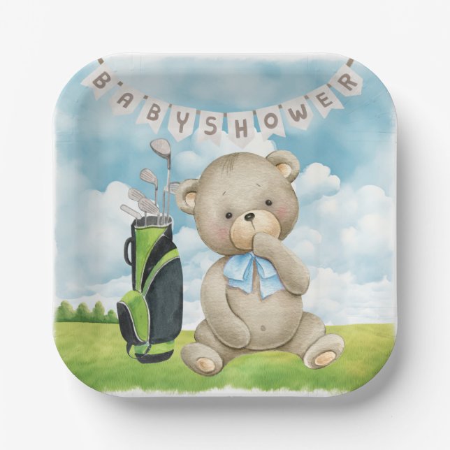 Golf It's Boy for Baby Shower Pappteller (Vorderseite)