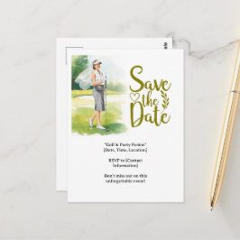 Golf-Junggesellinnen-Golferin spielt Golf Postkarte