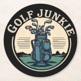 Golf Junkie Vintag Golf Bag Design Runder Pappuntersetzer